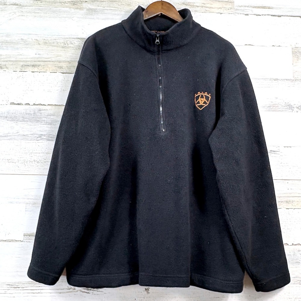 Ariat Quarter Zip Fleece Pullover Mens L Black Embroidered Logo Western Utility